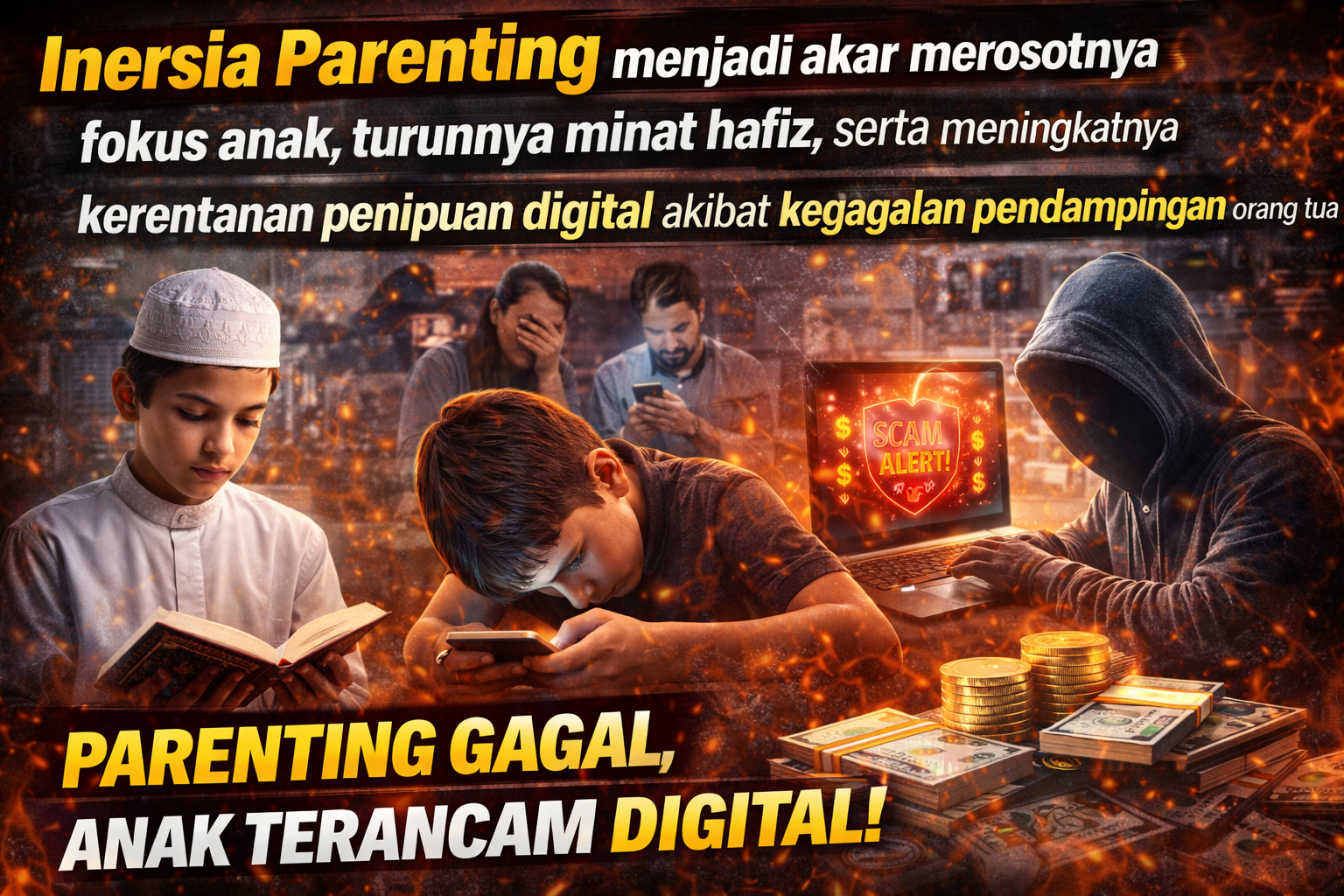 Analisis mendalam tentang Inersia Parenting, penurunan fokus generasi muda, serta kaitannya dengan meningkatnya kerentanan penipuan digital di Indonesia.